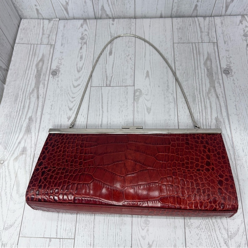 ANN TAYLOR Vintage Genuine Leather Crocodile Red Clutch - Picture 5 of 15
